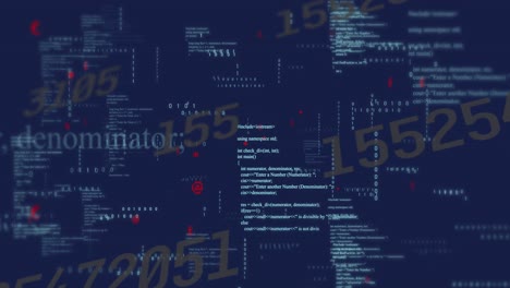 animation of data processing and multiple changing numbers against blue background