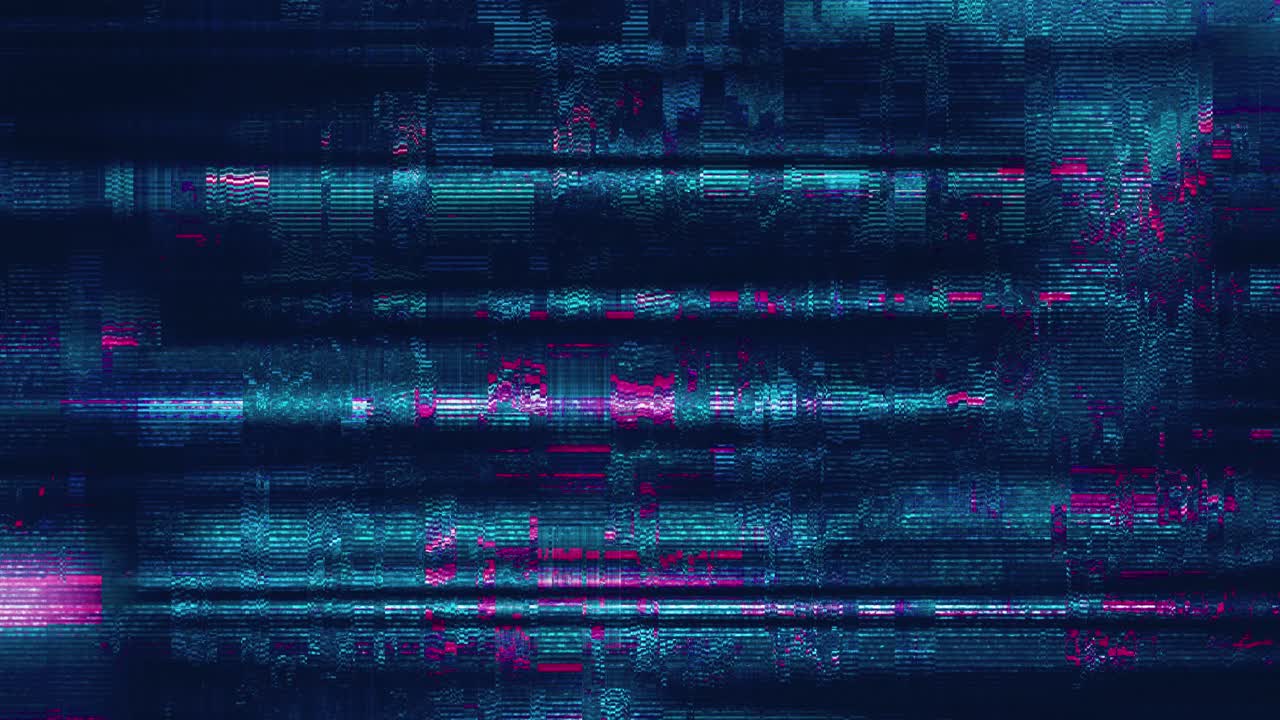 Abstract Digital Glitch Noise with Blue and Magenta Pixels