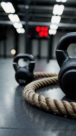 kettlebells and rope in gym