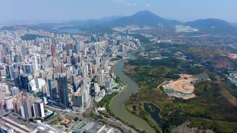 aerial view over shenzhen skyline on a beautiful clear day