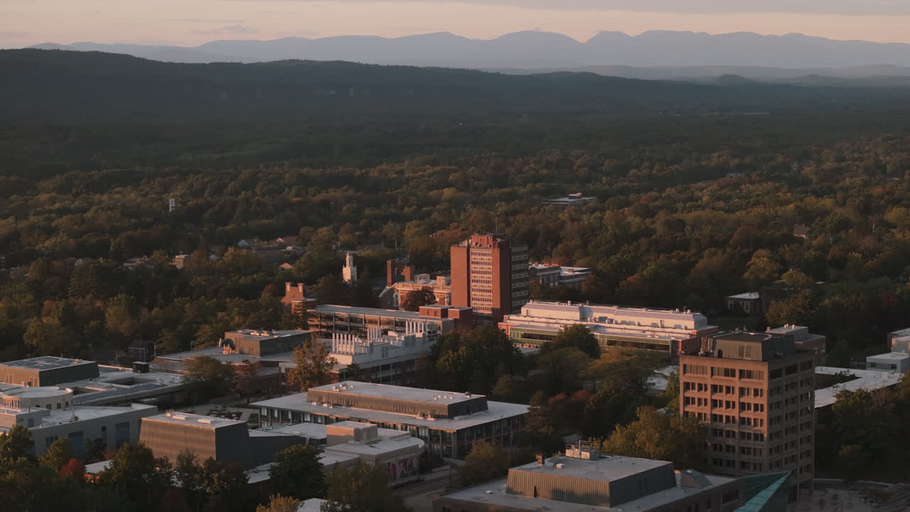 Aerial view of SUNY New Paltz on an autumn day