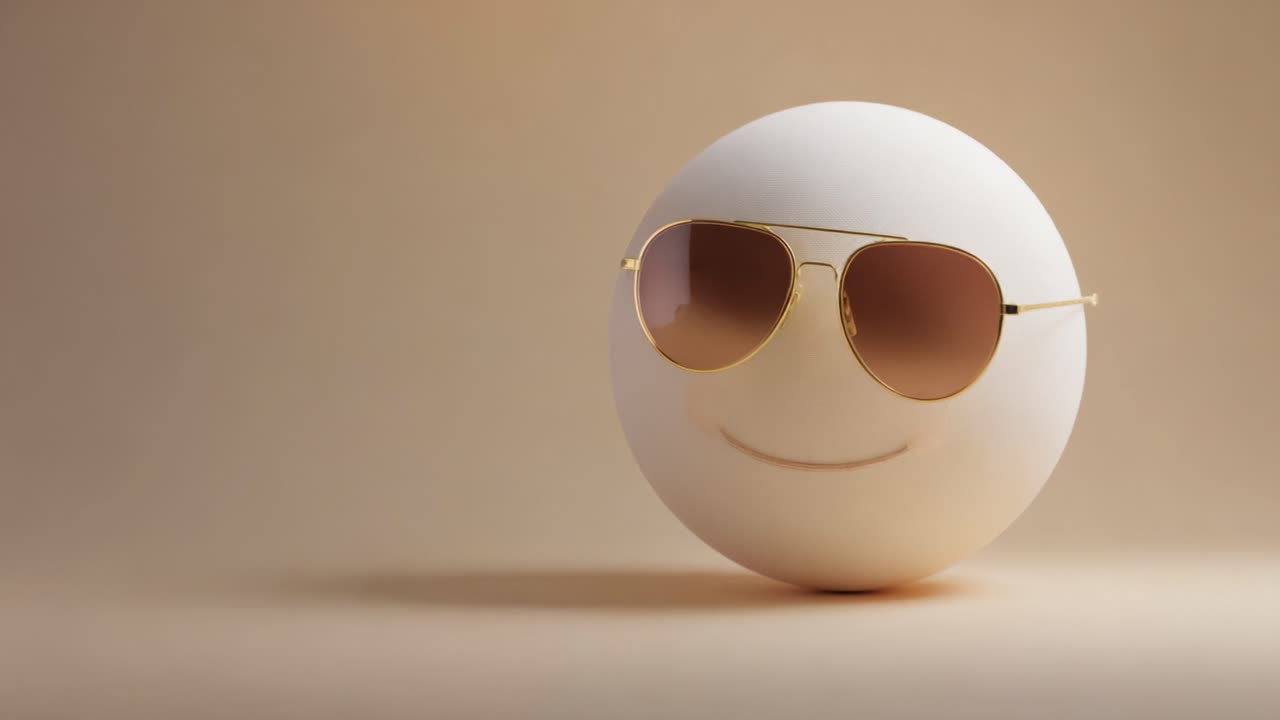 Stylishly Smiling Sphere with Sunglasses: A Minimalistic Representation of Coolness and Playfulness in Artistic Design, Perfect for Modern Aesthetics and Decoration