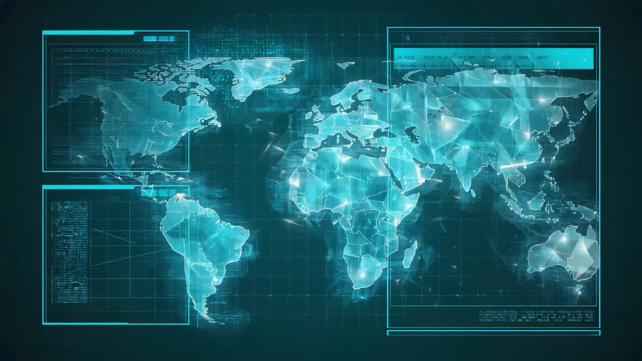 Digital World Map with Global Data Network Interface