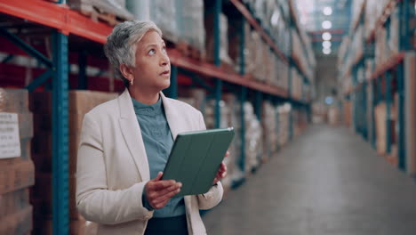 mujer de negocios inspeccionando el inventario en un almacén