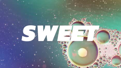 animation of sweet text over abstract liquid patterned background