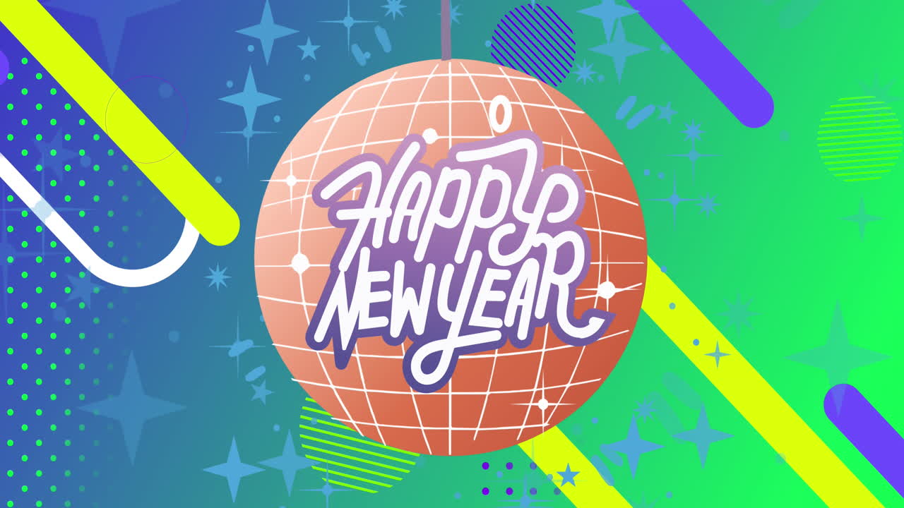 디스코 공 위 에 새해 축하 문자 의 애니메이션