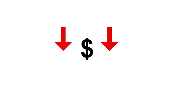 Simple dollar sign with downward arrow animation isolated on white background