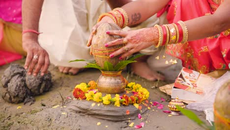 hindu indian family doing rituals of pooja