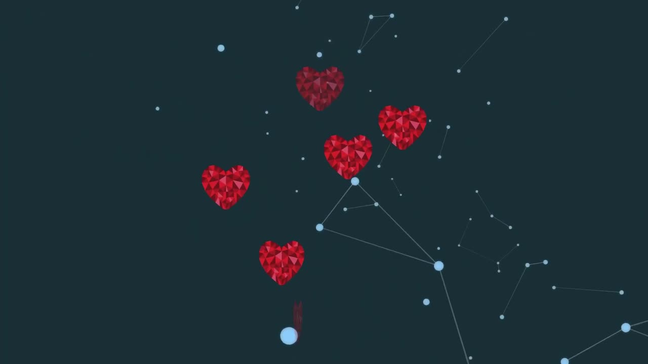 어두운 배경 위에 심장을 가진 연결 네트워크의 애니메이션