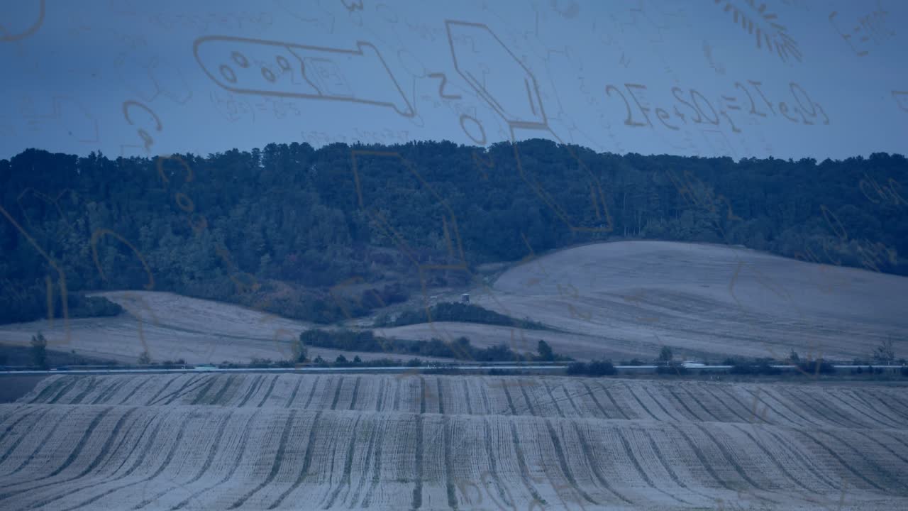 animación de ecuaciones matemáticas sobre el paisaje