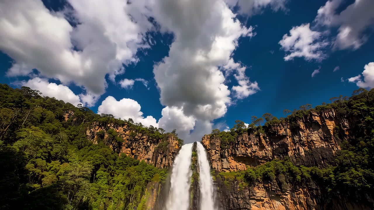 Majestic Waterfall cascading down a Cliff in a Lush Jungle