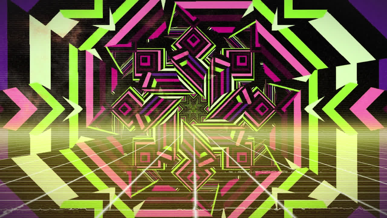 animación de formas caleidoscópicas en movimiento brillantes sobre un fondo negro