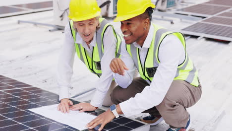 blueprint, solar panels or engineering people