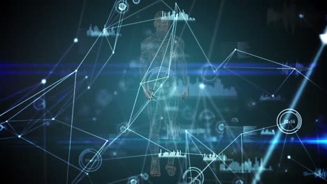 animación de la red de conexiones y procesamiento de datos sobre el modelo del cuerpo humano