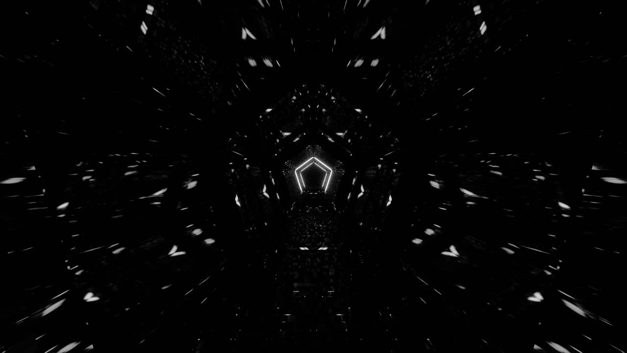 VJ Loop - Flying Through a Black and White Pentagonal Kaleidoscope Tunnel