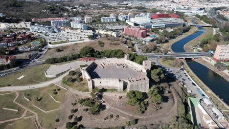 Aerial-look-of-Sohail-Castle-in-Fuengirola,-medieval-ages-castle-Spain