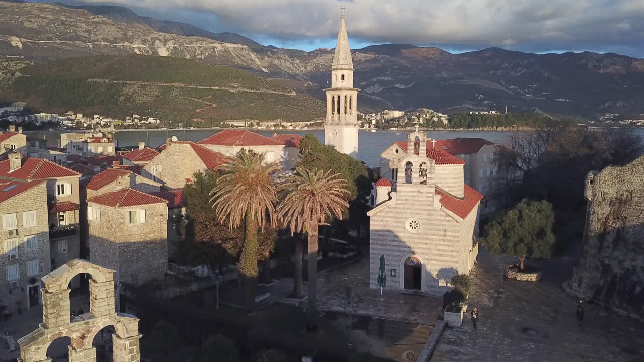 Aerial View of Perast, Montenegro: Churches and Coastal Charm