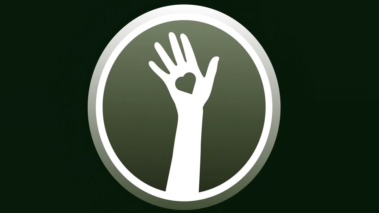 검은 바탕 위에 심장 아이콘이 있는 손의 애니메이션