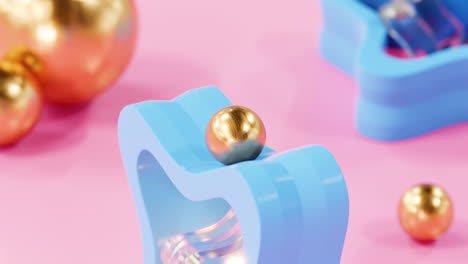 3D Satisfying animation of looped golden ball rolling on modern plastic gear