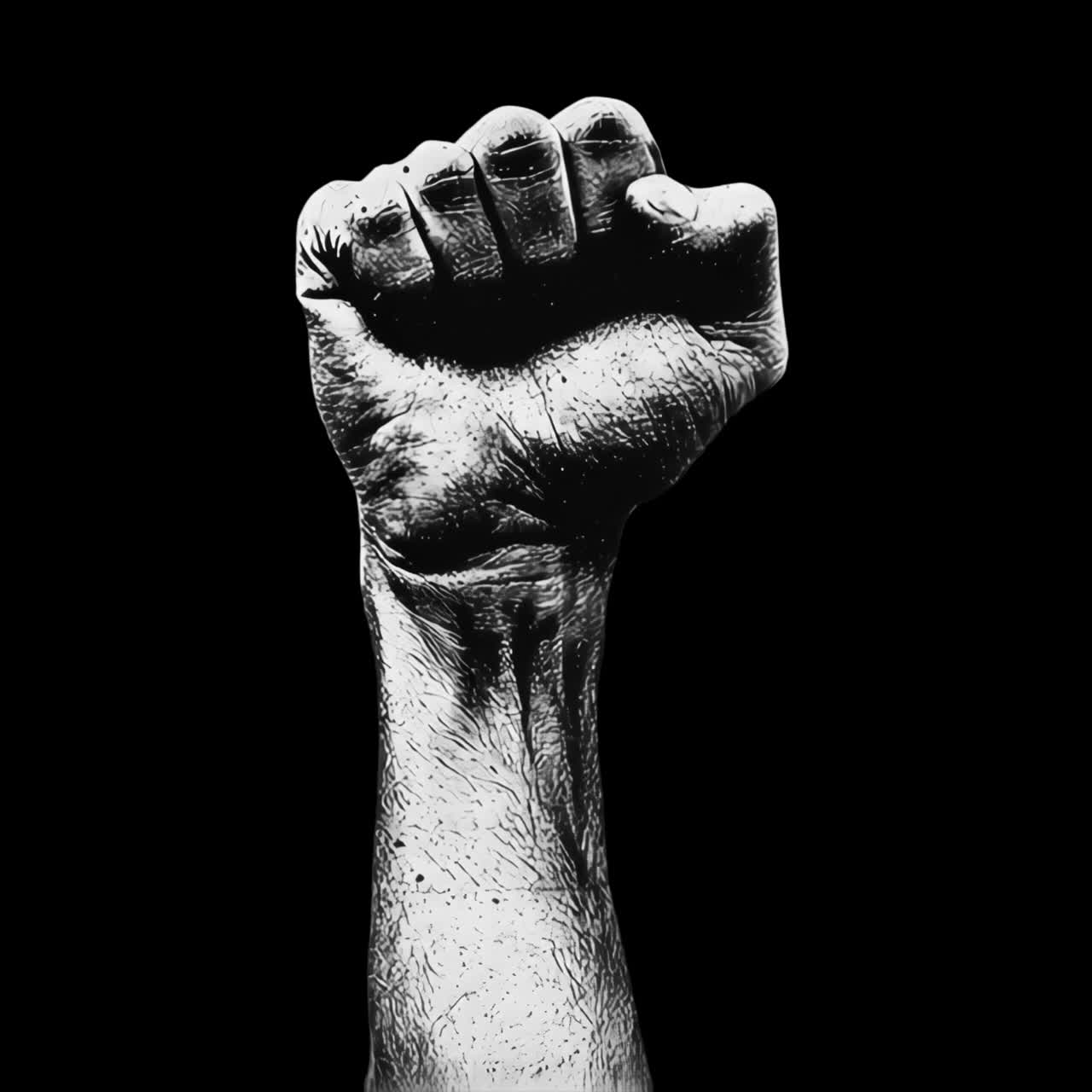 Powerful raised fist illustration animation isolated asset, transparent 4K video, alpha channel