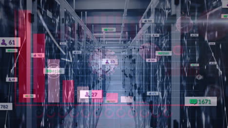 procesamiento de datos estadísticos de covid-19 a través de múltiples iconos digitales contra la sala de servidores de computadoras