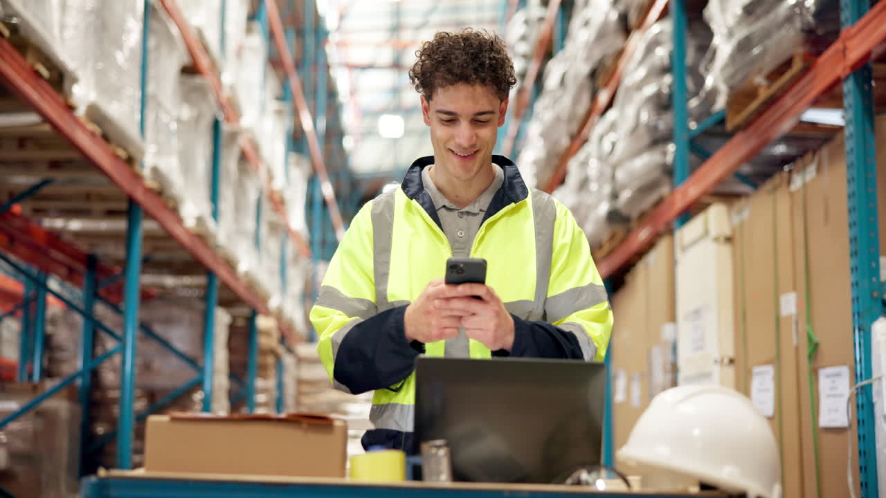 Magazziniere che usa il cellulare