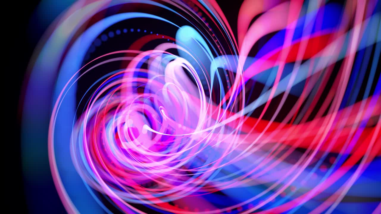flujo de luz bg en 4k. fondo en bucle abstracto con senderos de luz, flujo de líneas de neón rojo azul en el espacio se mueven para formar formas en espiral en bucle. fondo de diseño de movimiento moderno de moda.