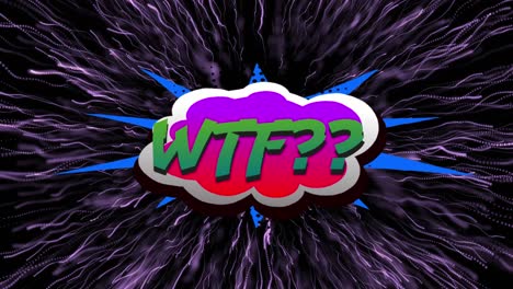 animation of wtf text over fireworks on black background