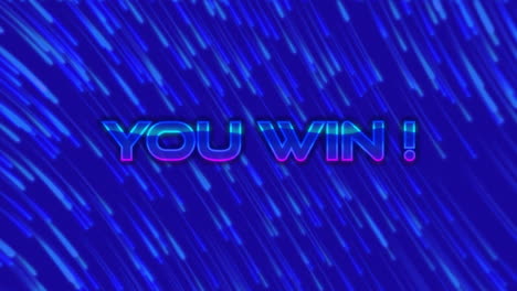 animación de usted ganar texto contra fondo azul abstracto moviéndose en bucle