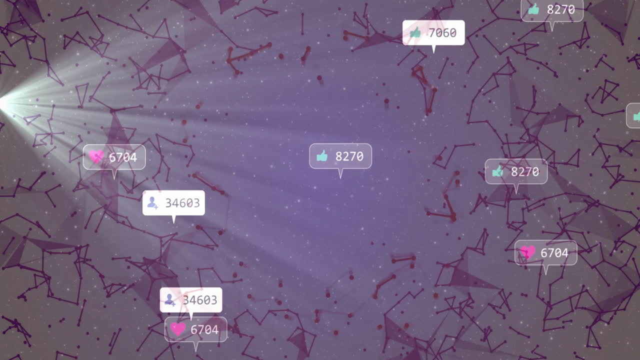 Displaying social media like and follower counts with abstract animation background