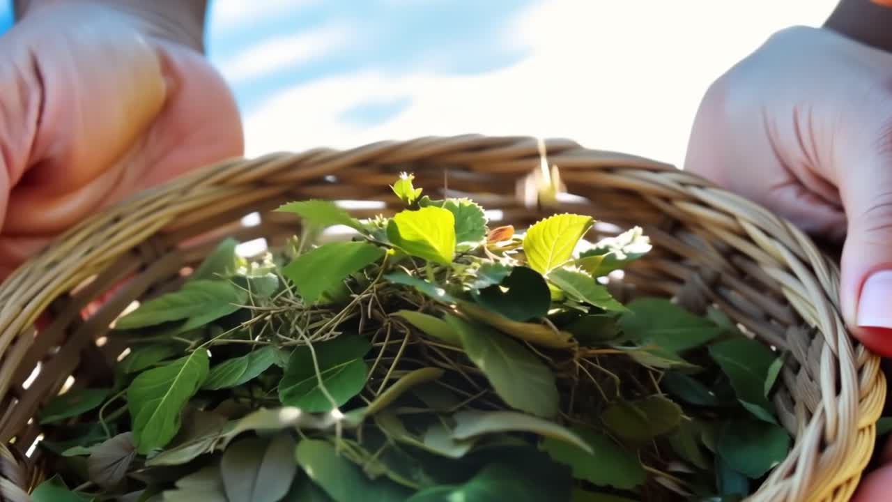 Basket of fresh leaves