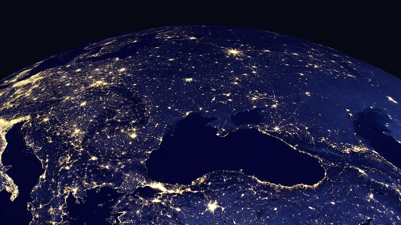 A rotating globe zooms into Europe at night, highlighting Chisinau, Moldova with a pin