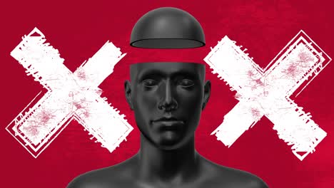 Minimal graphic colorful psychedelic design with grunge shapes. Human body abstract concept art. Realistic 3d character man or woman in creative modern stop motion style. Bright fashion animation.