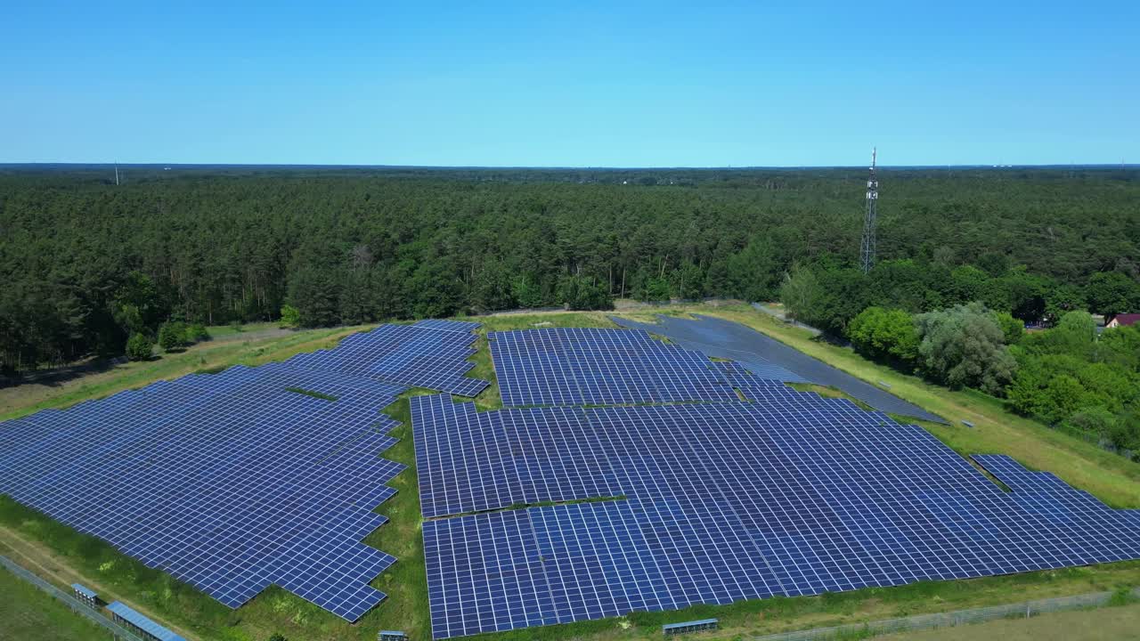solar panels on Hill transforming a waste site into a source of renewable energy, a sustainable solution for the future. speed ramp hyper motion time lapse Gorgeous aerial view flight