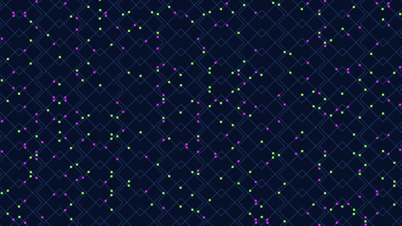 어두운 배경에 떠다니는 파란색과 오렌지색 다이아몬드 패턴