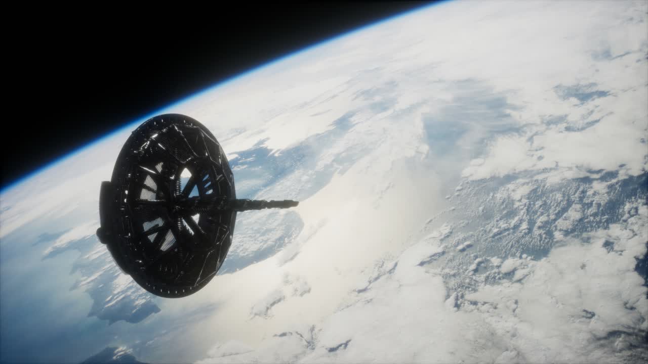 Satellite spaziale futuristico in orbita attorno alla Terra.
