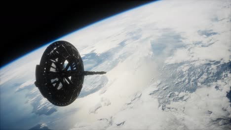 futuristic space satellite orbiting the earth