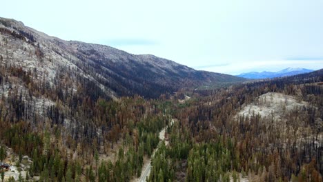 Aerial-view-Echo-Summit-of-Highway-50,-aftermath-of-Caldor-Wildfire