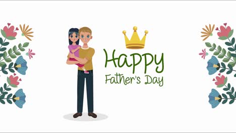 happy fathers day lettering card with daddy lifting daughter