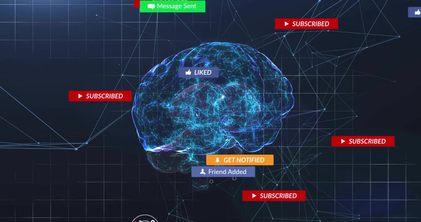 Cursor clicking causing 3D brain rotating while message and sub prompts moving to show engagement