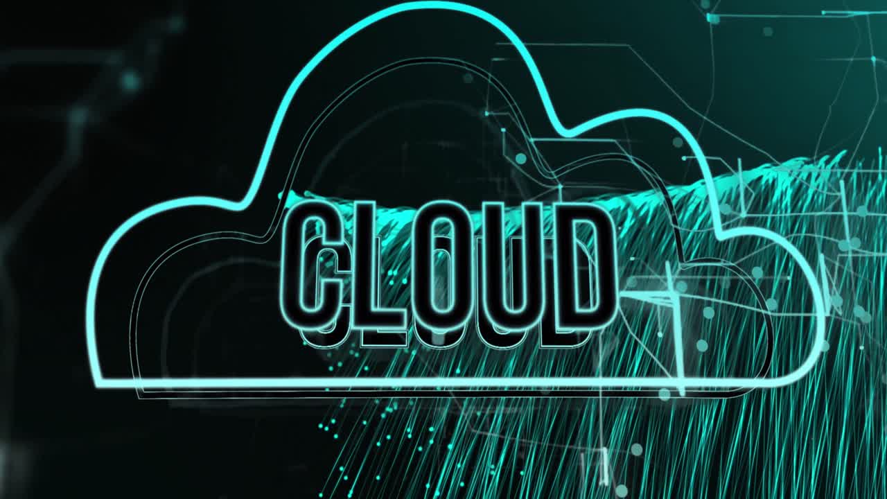 Animation of cloud text and icon with data processing