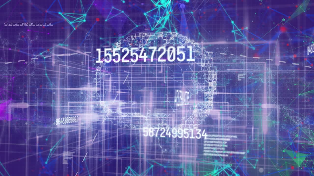 보라색 배경에 다양한 모양의 숫자와 뇌의 애니메이션