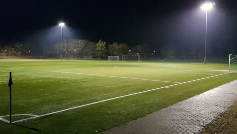 outdoor soccer field at night while raining in germany