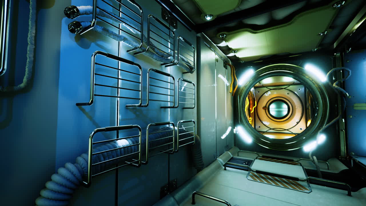 Interior view of the international space station module with equipment