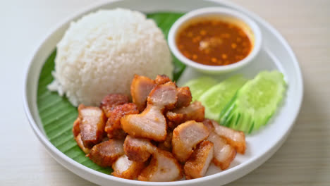 fried-belly-pork-with-rice-with-spicy-sauce-in-Asian-style