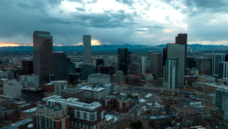 twilight aerial hyperlapse with skyline and cloudscape view in denver, colorado