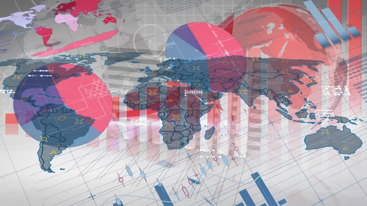 Animation of globe with world map over construction site