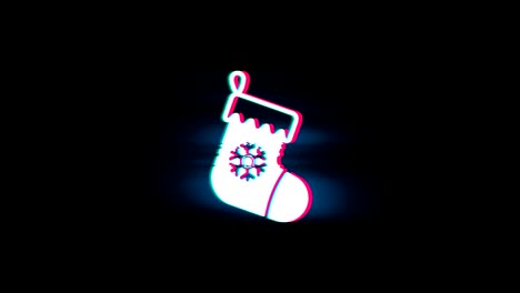 christmas stocking pictogram sock symbol on glitch retro vintage animation.