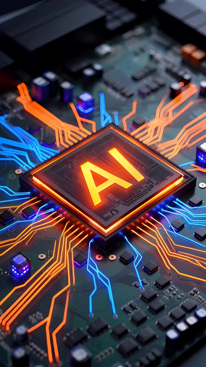 Futuristic AI Chip Motherboard Technology Background 4K