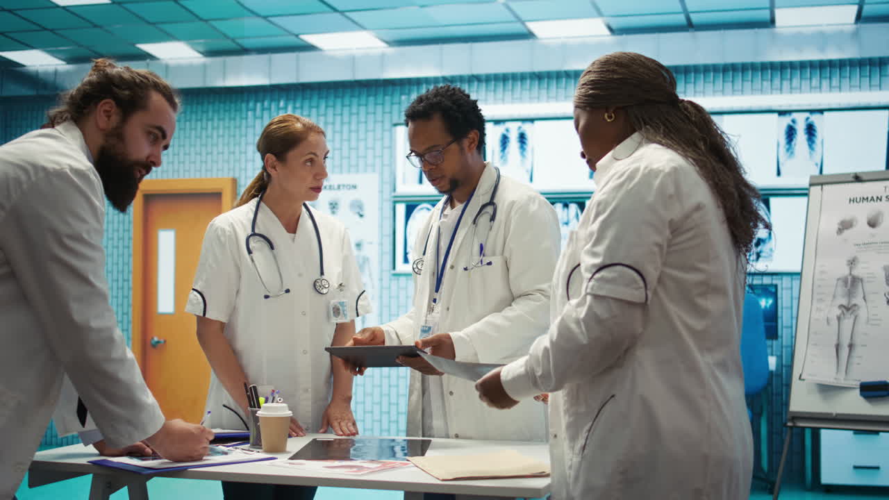 Doctors collaborating in a hospital setting